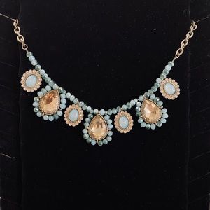 Vibrant light blue and rose gold statement necklace